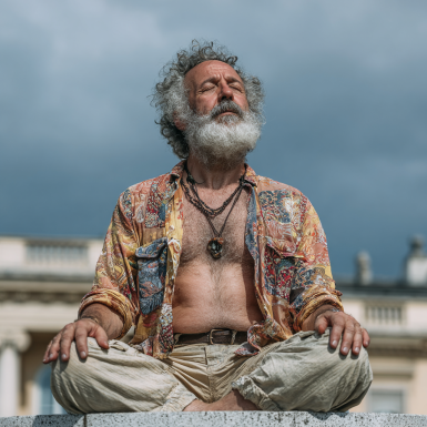 Літня людина медитує на природі